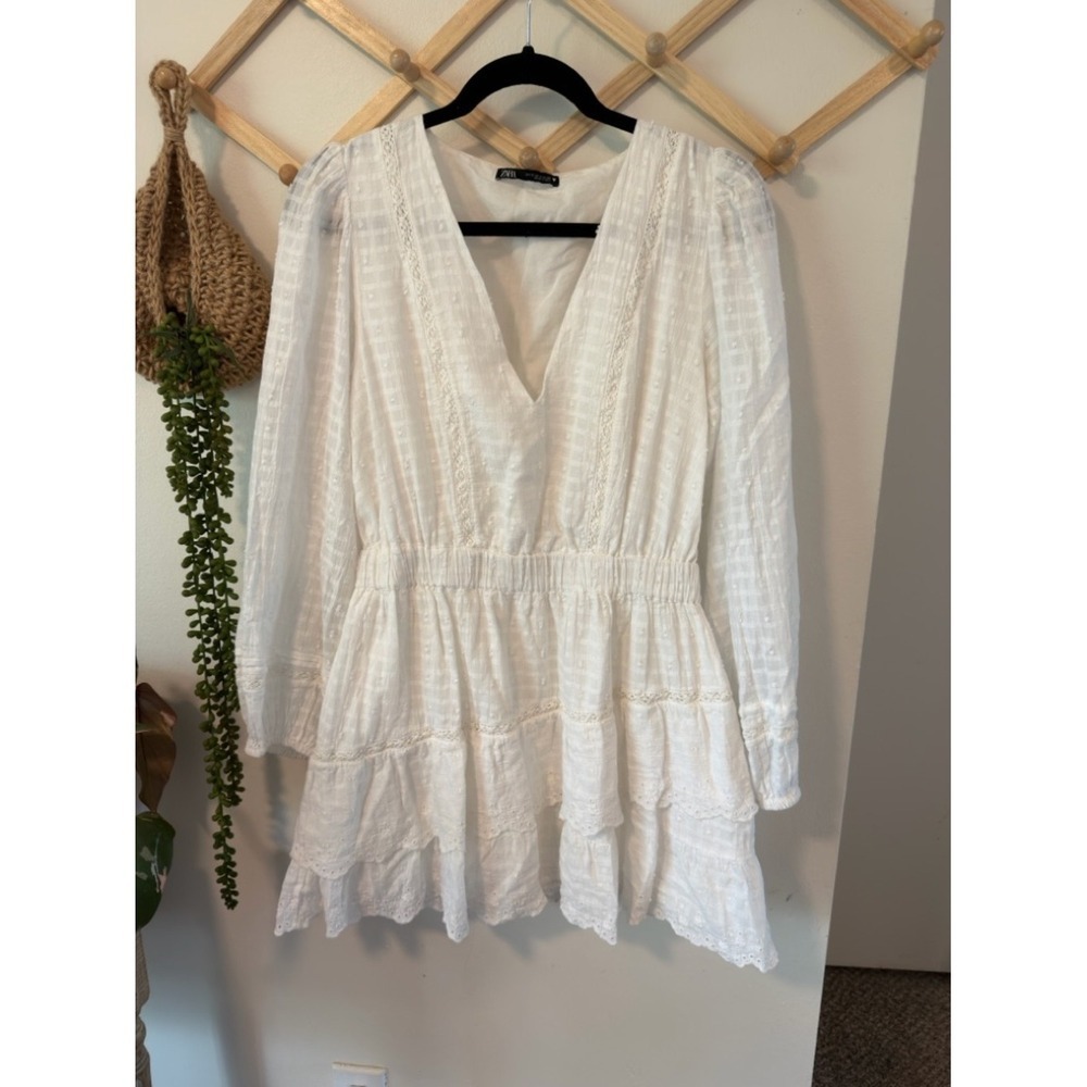 Zara Lace Ruffle‎ Mini Dress Medium White Romantic